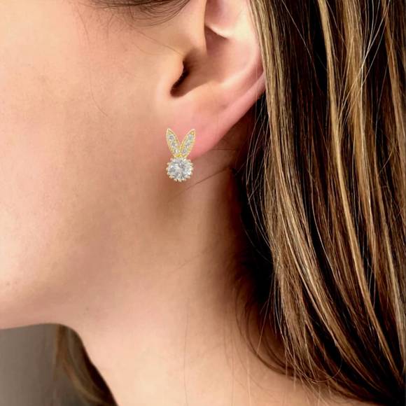 NEW ALLISON AVERY bunny stud earrings in diamond - Picture 2 of 2